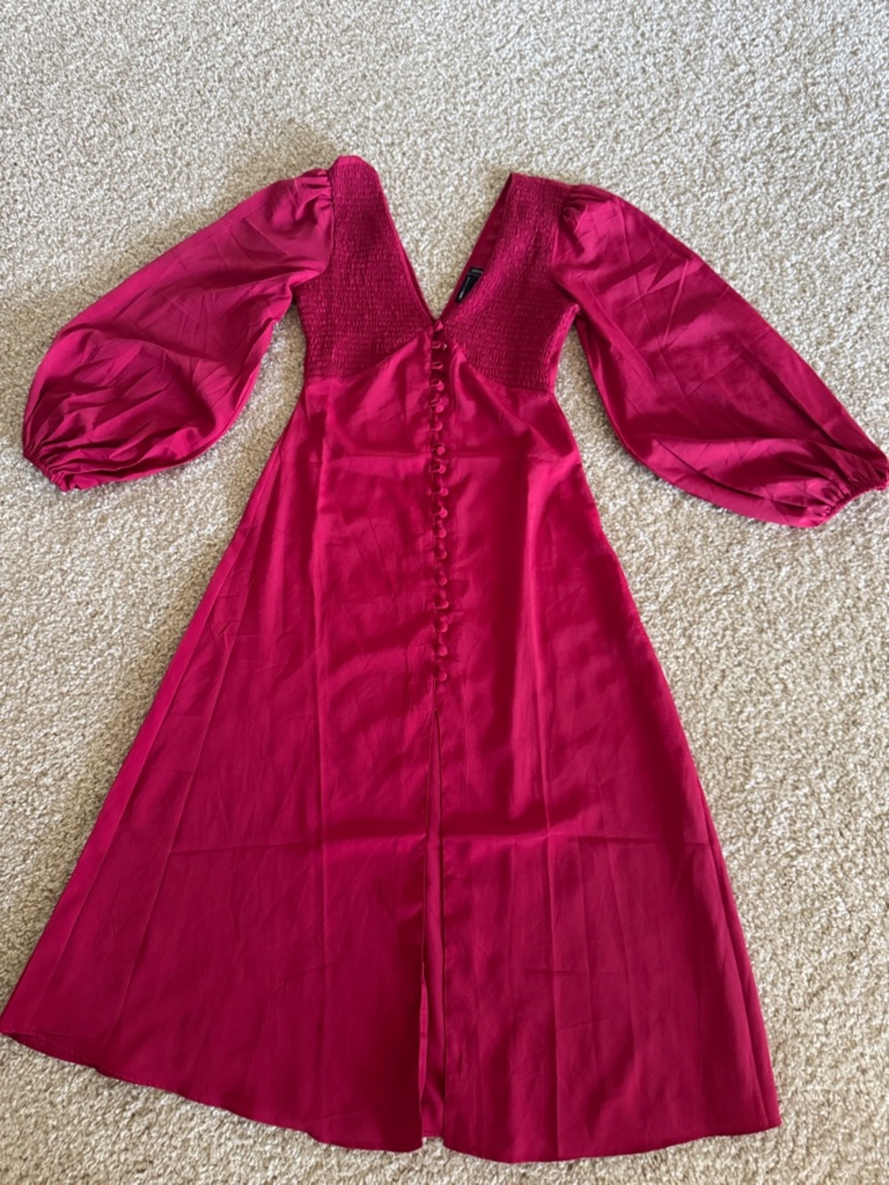 ASOS Design Women's Magenta Puff-Sleeve Midi Dress S